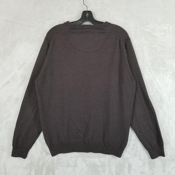 Nordstrom Sweater Men XL Brown 100% Merino Wool V Neck Basic Outdoor Preppy - Picture 2 of 8